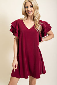 V-Neck Ruffle Sleeve Shift Dress