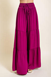 Tiered Satin Wide Leg Pants