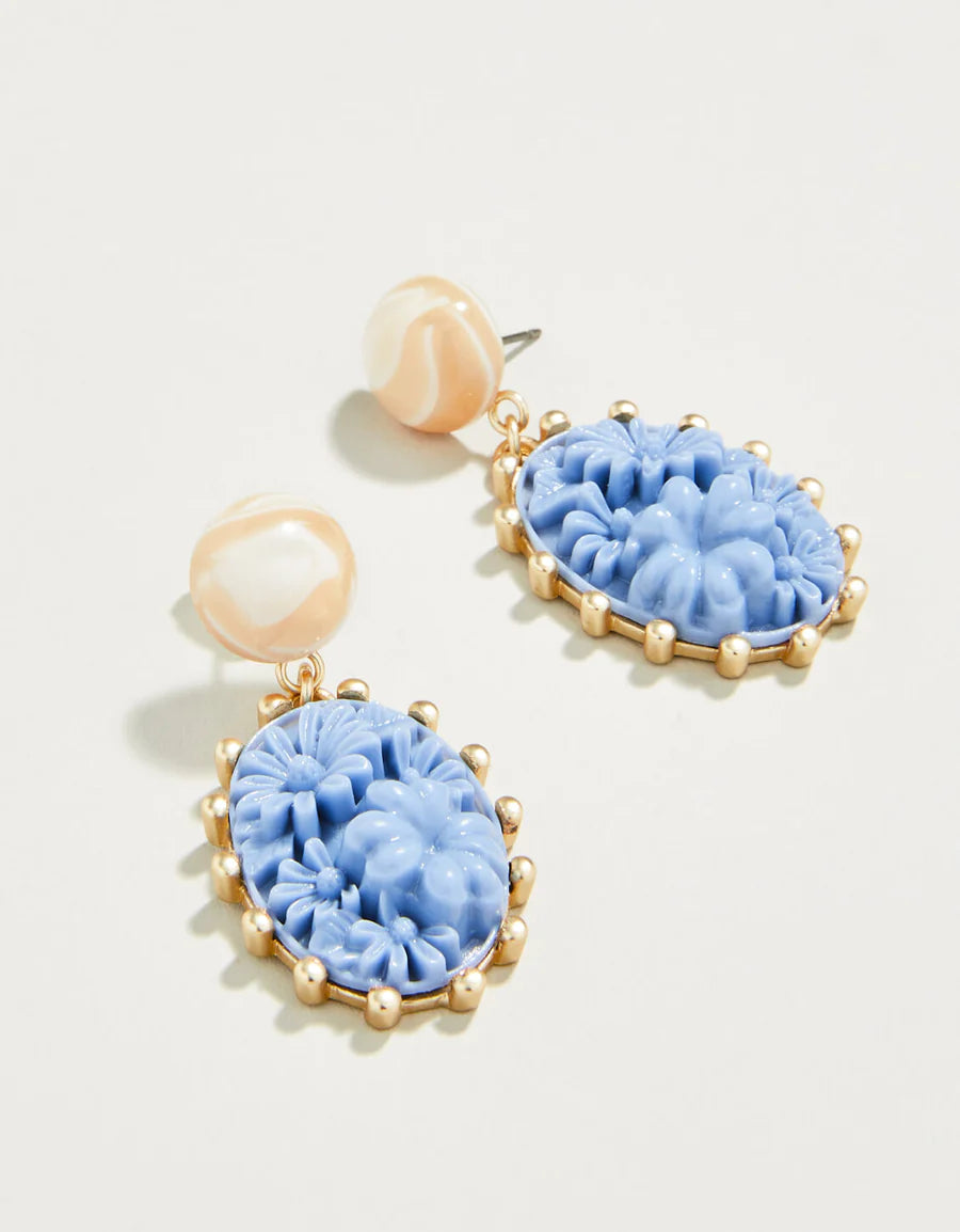 Floral Cabochon Earrings Blue