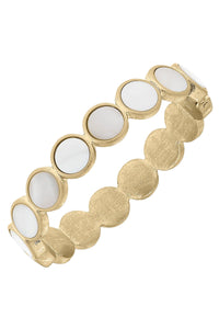 Bethany Disc Mother of Pearl Hinge Bangle in Worn Gold