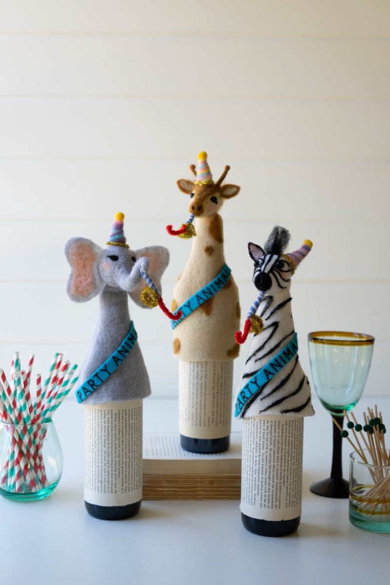 Party Animal Felt Bottle Toppers