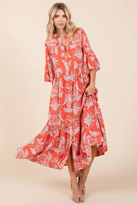 Maxi Dress/Leaf Print