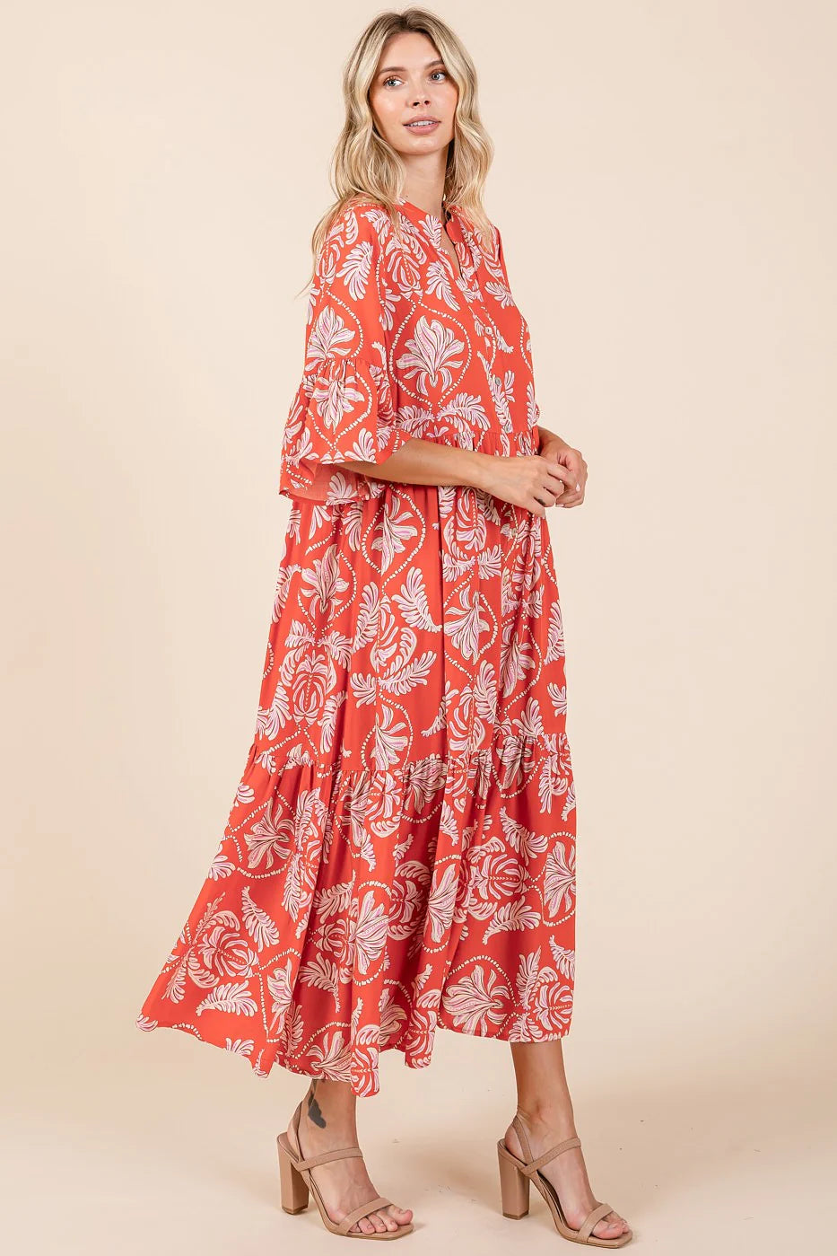 Maxi Dress/Leaf Print