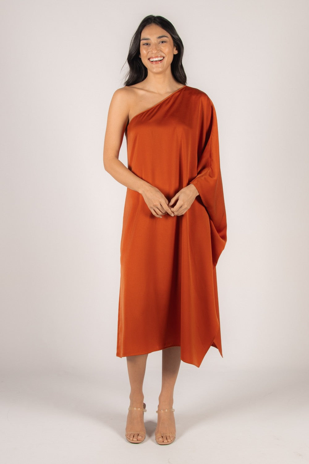 One Shoulder Satin Maxi Dress