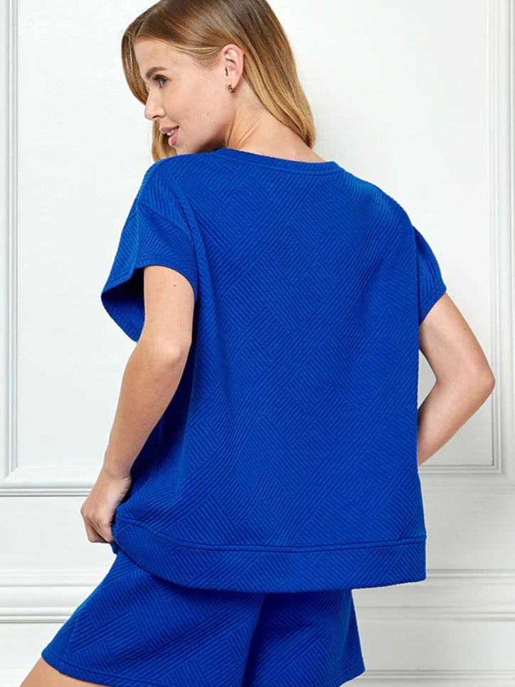 Textured Short Sleeve Sweatshirt Top