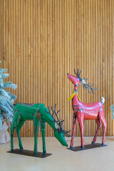 set of 2 recycled metal deer