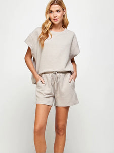 Textured Short Sleeve Sweatshirt Top