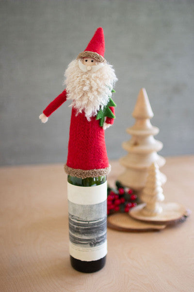 felt santa wine topper