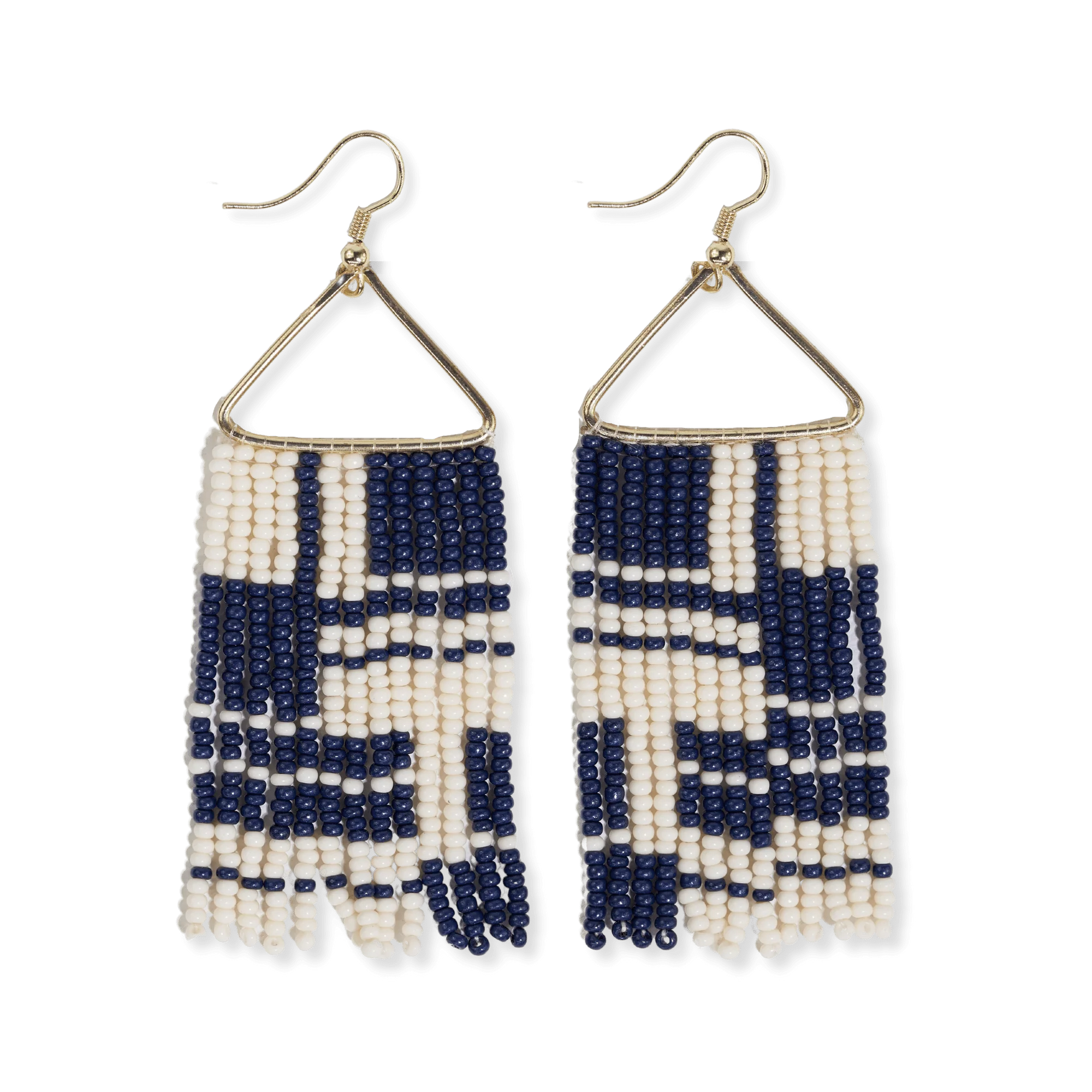 Whitney Shifting Blocks Beaded Fringe Earrings Navy