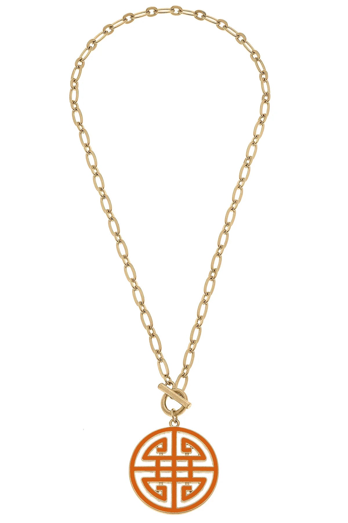 Tara Game Day Greek Keys Enamel Pendant Necklace in Burnt Orange