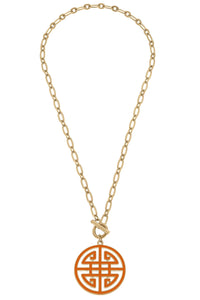 Tara Game Day Greek Keys Enamel Pendant Necklace in Burnt Orange