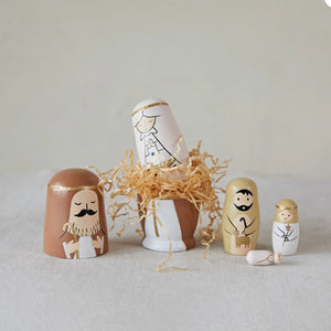 Wood Nativity Nesting Dolls