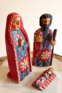 set of 3 painted wooden mary, joseph and jesus