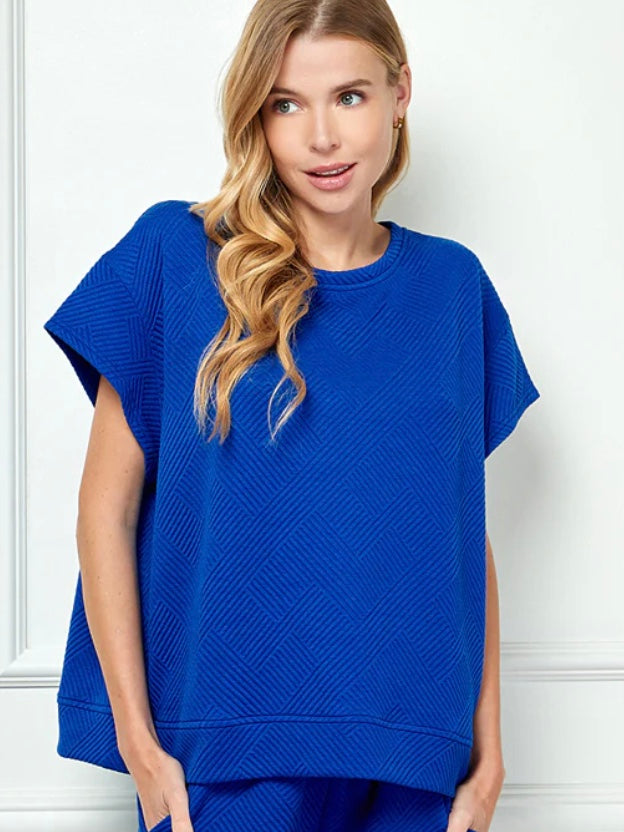 Textured Short Sleeve Sweatshirt Top