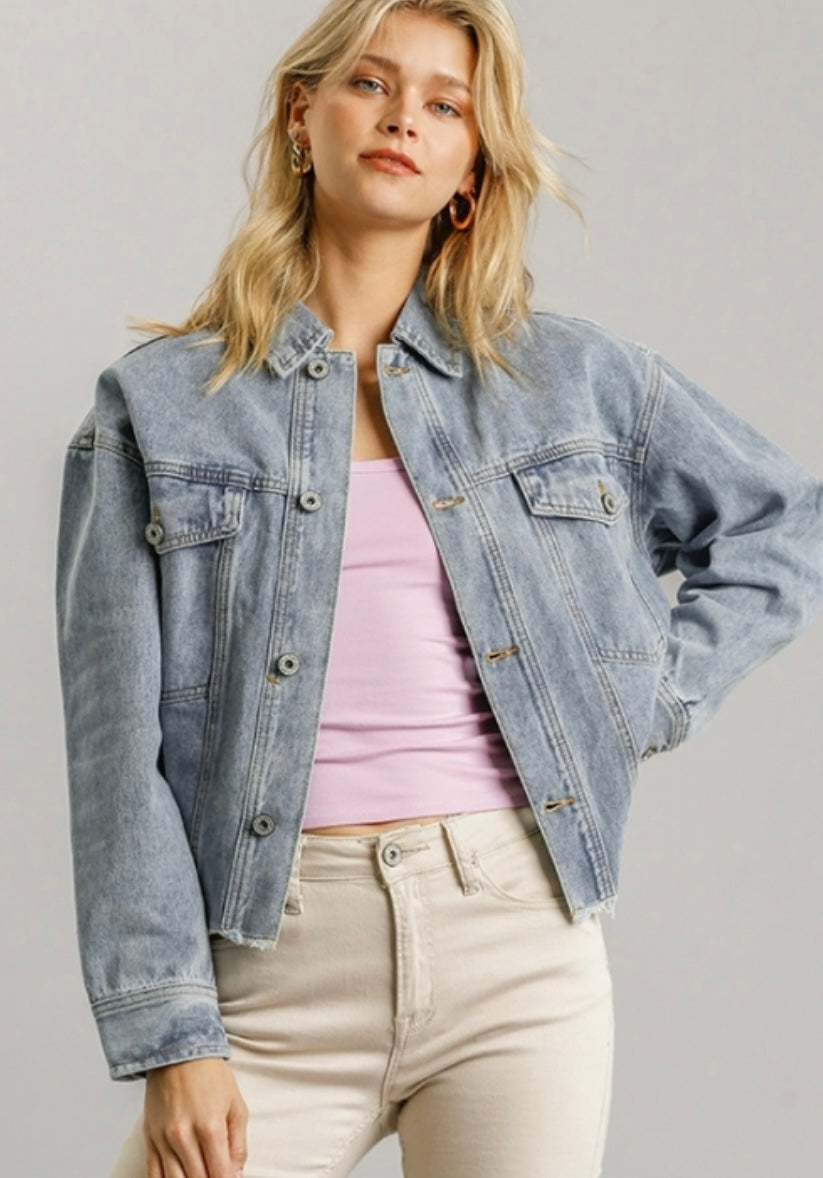 Collar Button Down Denim Jacket