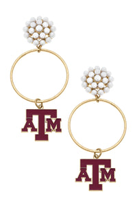 Texas A&M Aggies Pearl Cluster Enamel Hoop Earrings in Maroon