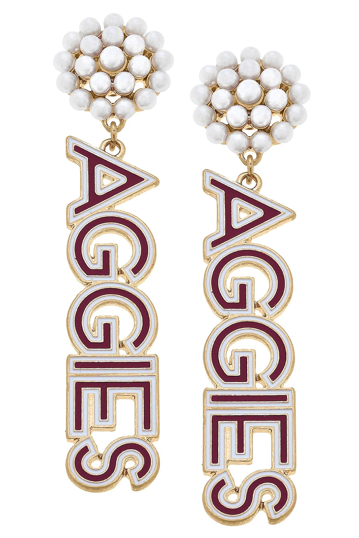 Colligate Pearl Cluster Enamel Drop Earrings