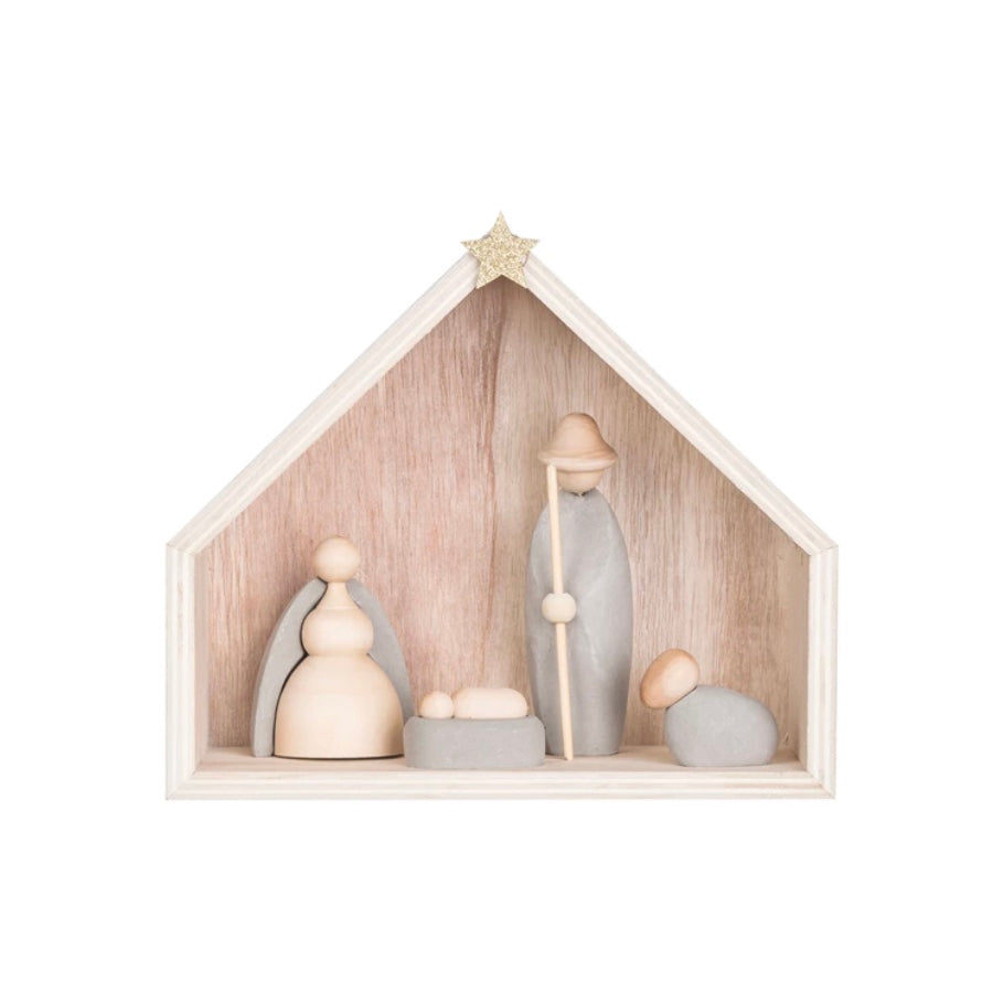 Wood and Cement Nativity