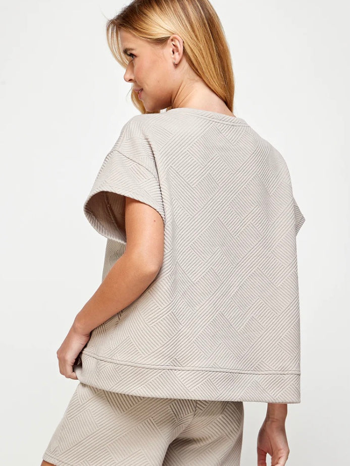 Textured Short Sleeve Sweatshirt Top