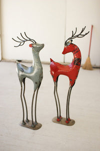 set of 2 recycled iron deer