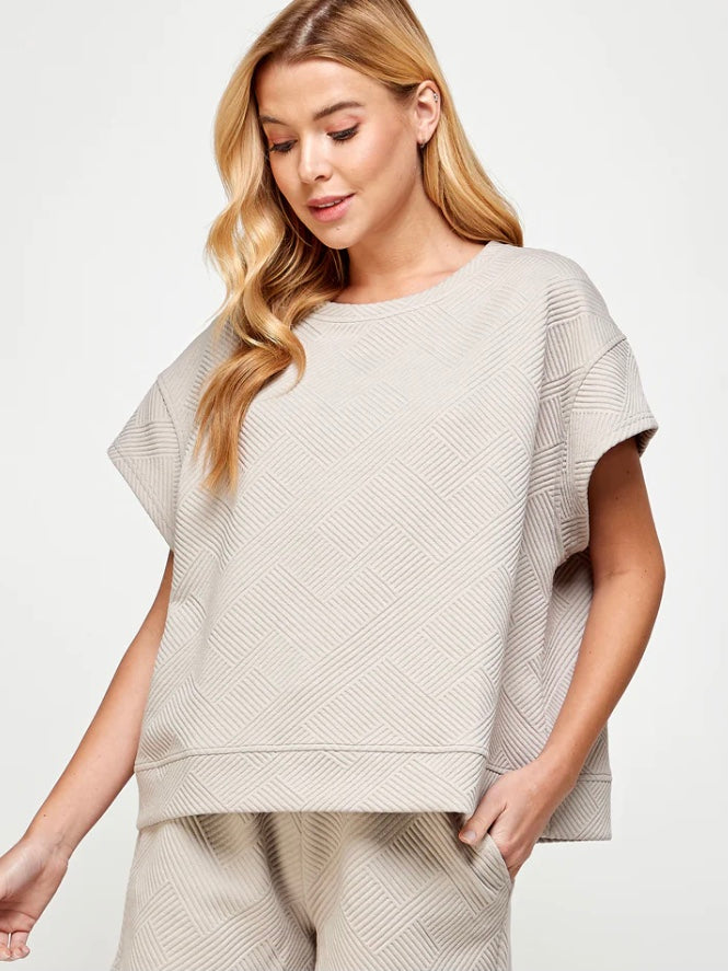 Textured Short Sleeve Sweatshirt Top