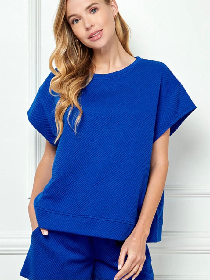 Textured Short Sleeve Sweatshirt Top