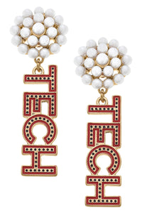 Colligate Pearl Cluster Enamel Drop Earrings