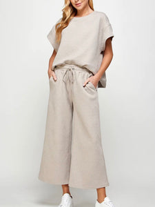 Textured Crop Wide Pants