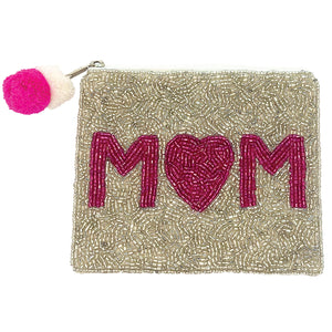 Pink Mom Beaded Coin Pouch