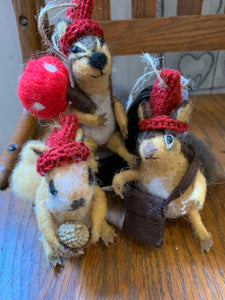 Wood Felt Squirrel in Hat Ornament, 3 Styles