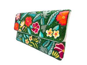 Tropical Green Floral Beaded Clutch