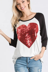 Red Sequins Valentine Heart Patch Top