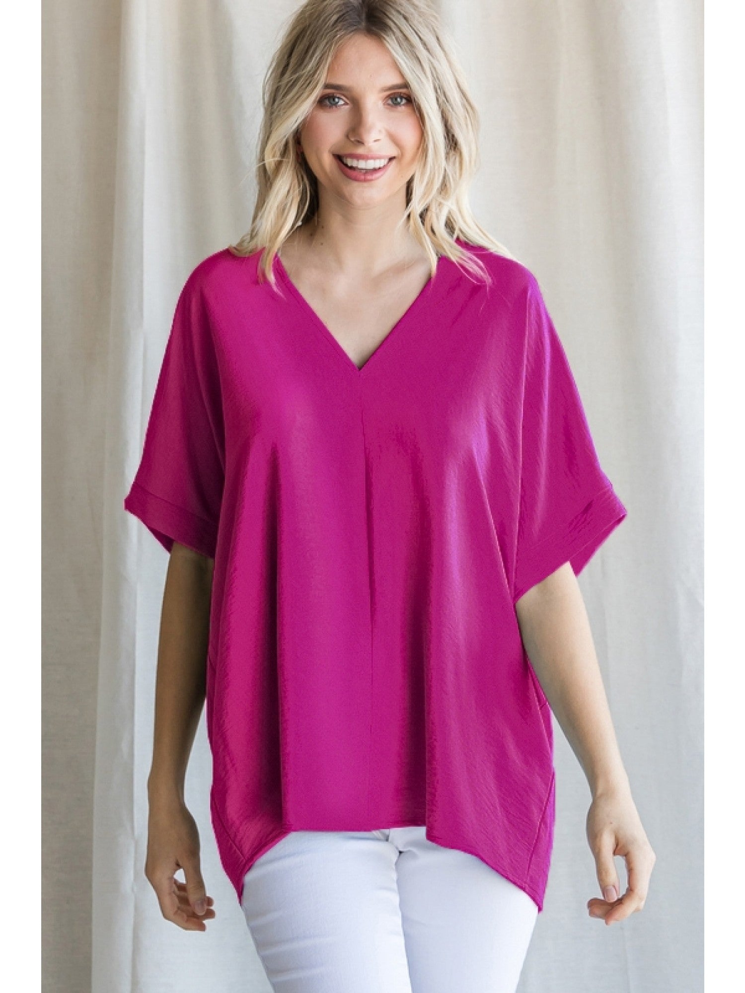 Solid Boxy Top With V-Neck