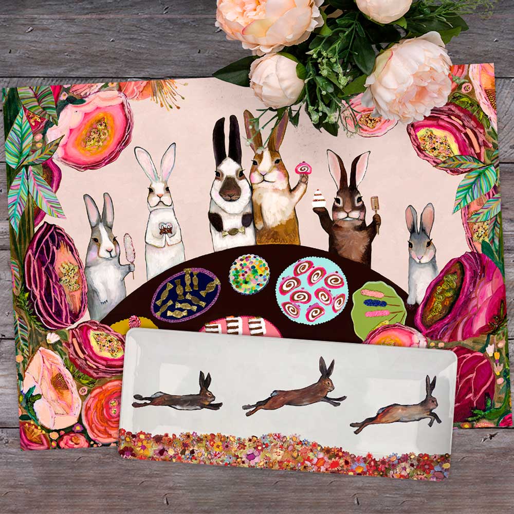 Brown Bunnies Jumping Over Flowers Serveware Dish