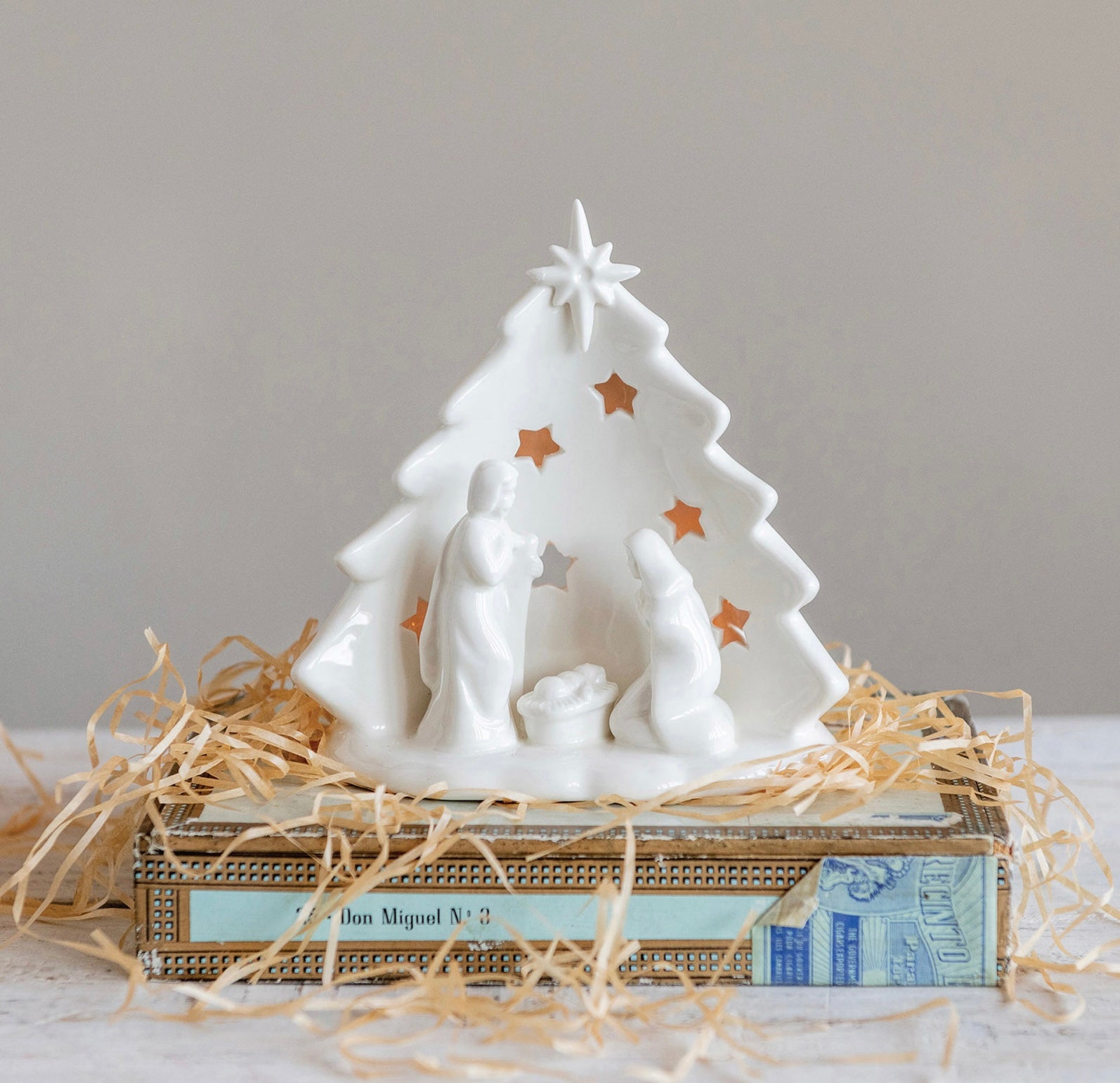 Stoneware Nativity with Tree & Cut-Outs