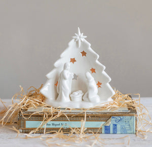 Stoneware Nativity with Tree & Cut-Outs