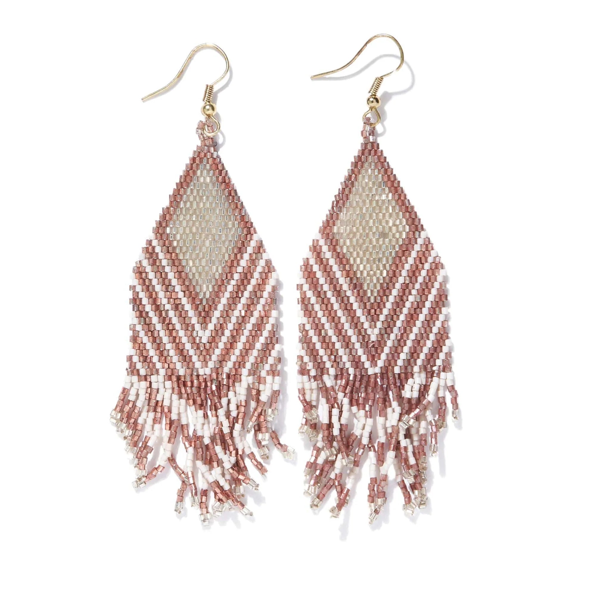 Rose Gold Ivory Stripe Earrings