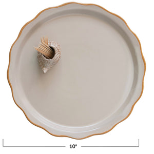 Stoneware Plate w/ Hedgehog Toothpick Holder