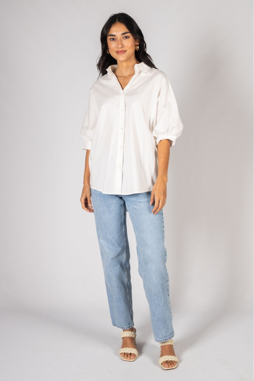 Oversized 3/4 Sleeve Button Up Top