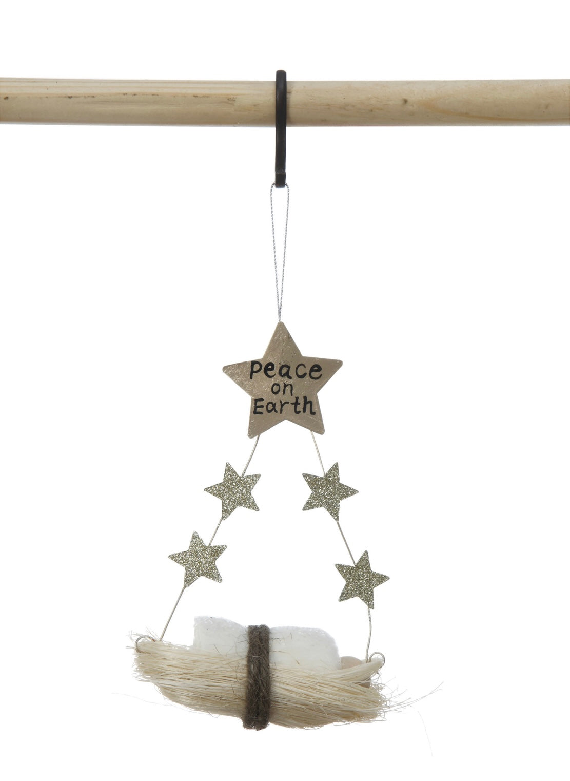 Sisal Baby Jesus Ornament with Stars and Glitter