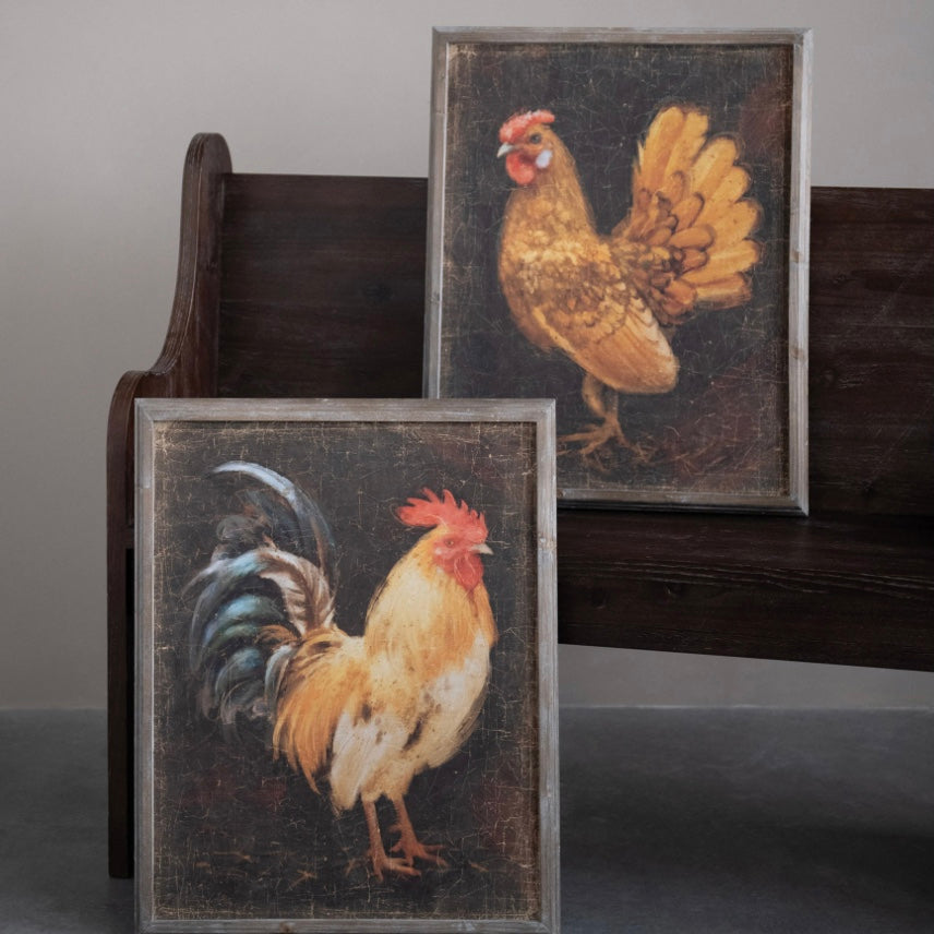 Wood Framed Wall Decor wit Chicken, 2 Styles