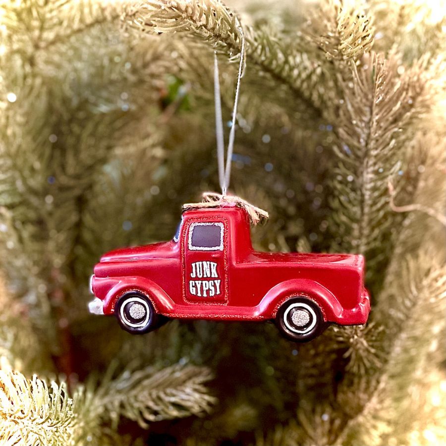 Red Truck Glass Ornament