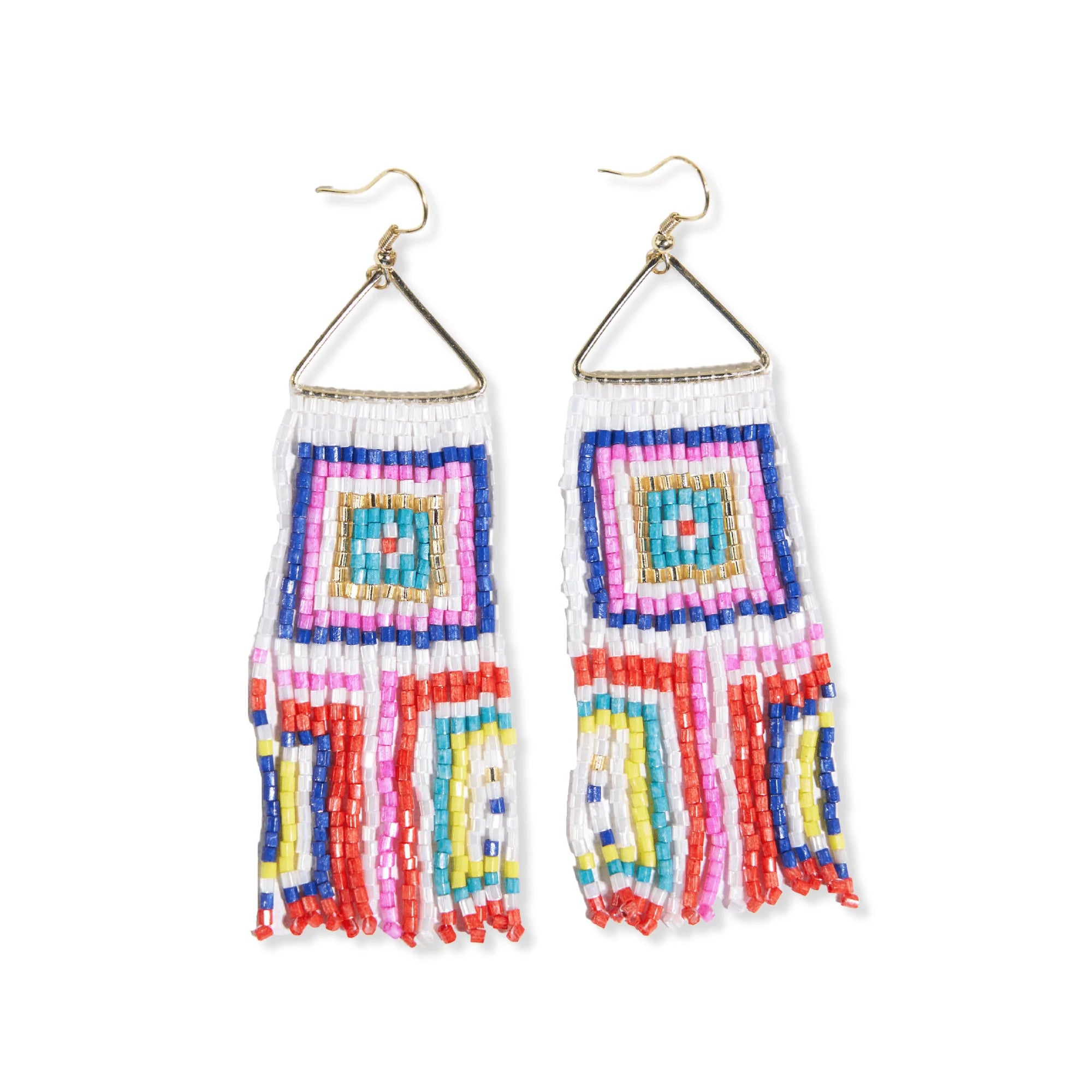 Neon White Square Fringe Earrings