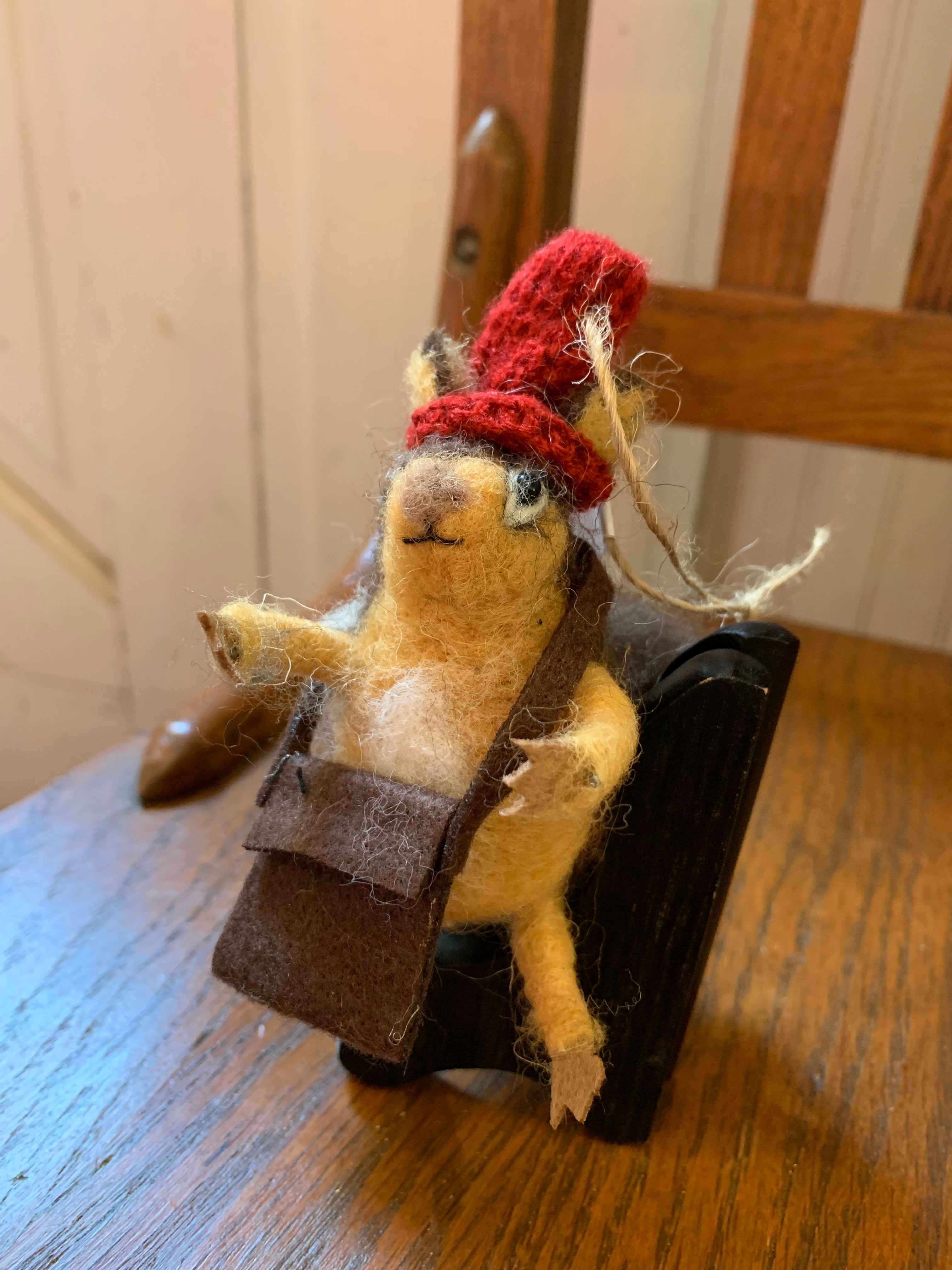 Wood Felt Squirrel in Hat Ornament, 3 Styles