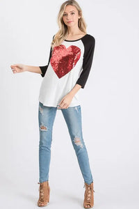 Red Sequins Valentine Heart Patch Top