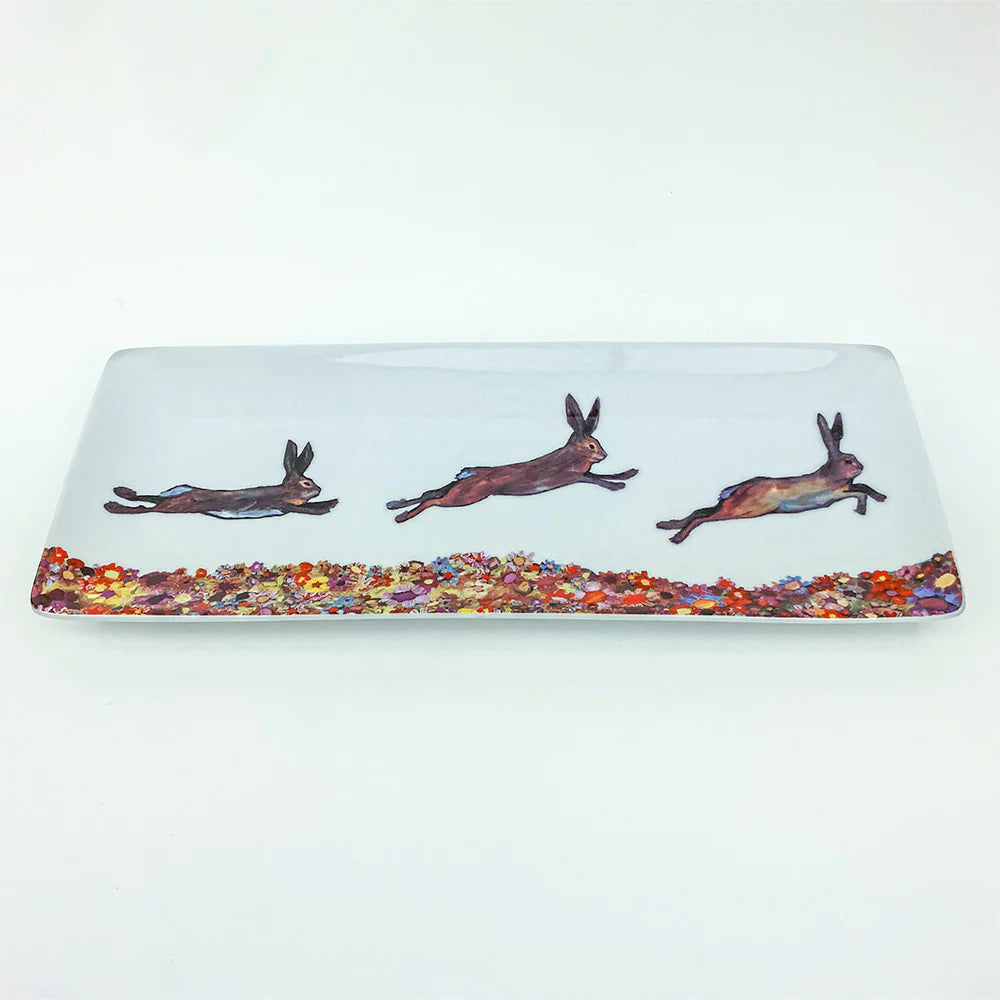 Brown Bunnies Jumping Over Flowers Serveware Dish