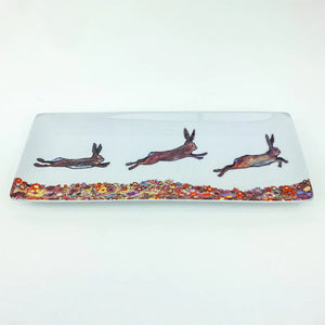 Brown Bunnies Jumping Over Flowers Serveware Dish