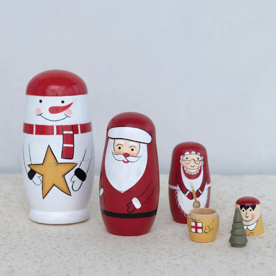 Wood Holiday Icon Nesting Dolls