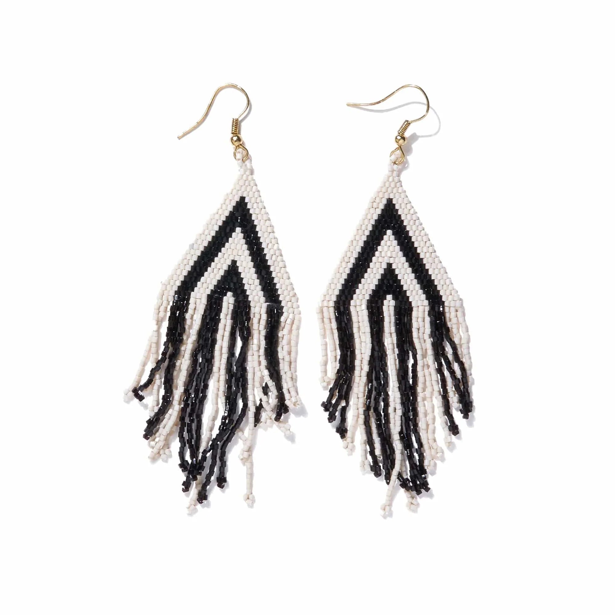 Black And Ivory Stripe Fringe Earrings