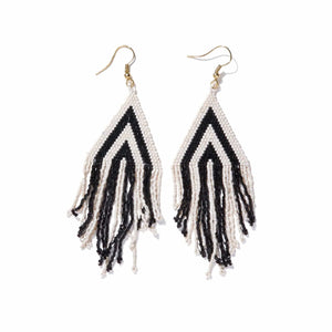 Black And Ivory Stripe Fringe Earrings